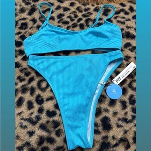 Cupshe Vibrant Blue Ribbed Bikini